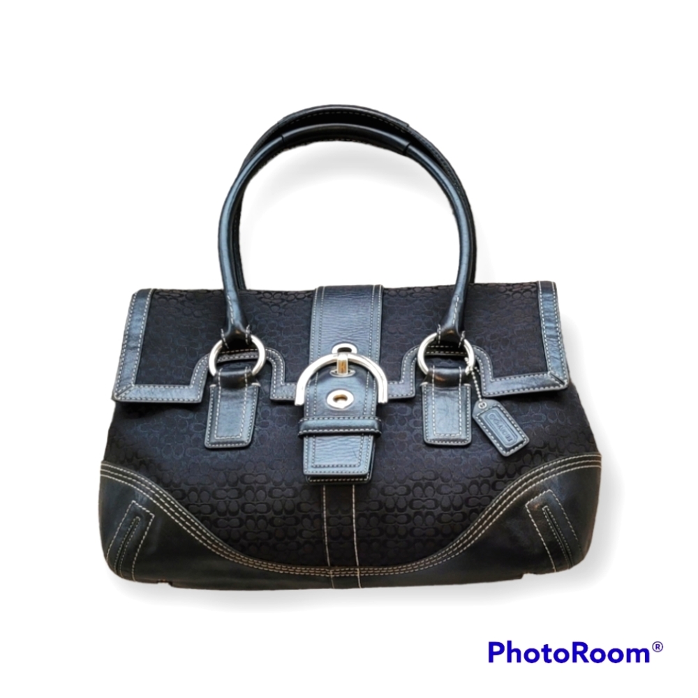 Coach Black Signature Soho Jacquard Canvas & Leather Medium Satchel